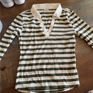 No Boundaries Olive Green & Cream Striped Polo Top